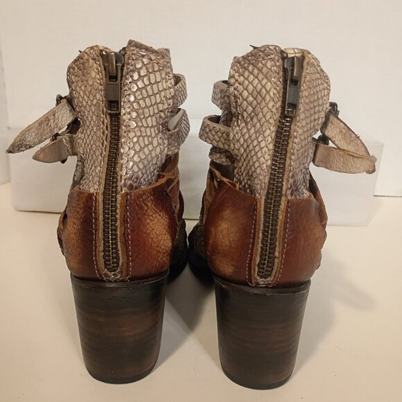 FREEBIRD by Steven Sz 9 "Nest" Strappy Sandal Ankle Boots Reptile/Suede Leather - Picture 12 of 15